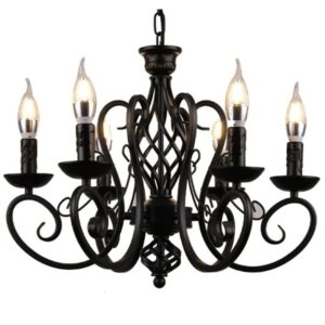 Chandelier Light Black Wrought Iron Lamps For Living Room Bar Restaurant