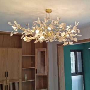 Vintage Ceramic Ginkgo Leaf Chandelier Hanging Light Fixture