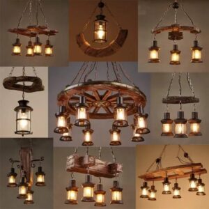 Wood Iron Chandelier American Retro Industrial Style