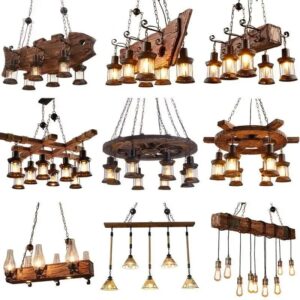 Antique Wood LED Ceiling Chandelier Lighting Industry Vintage