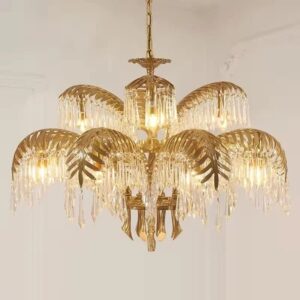 Crystal Palm Chandelier Hand Carving Brass Lights