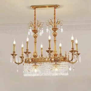 European Brass Crystal Rectangle Chandelier