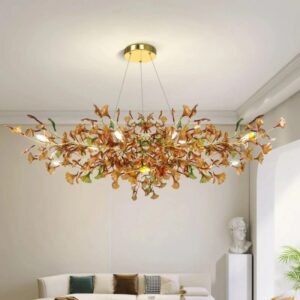 Modern leaf-shaped glass chandelier for luxury dining room villa decor